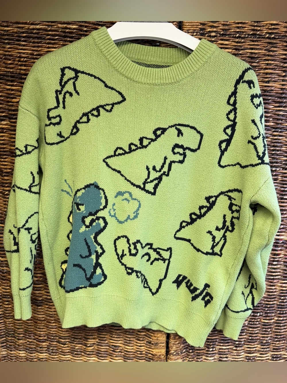 Green Dinosaur Pattern Sweater-Heavy, Size: Medium, Pre-Owned